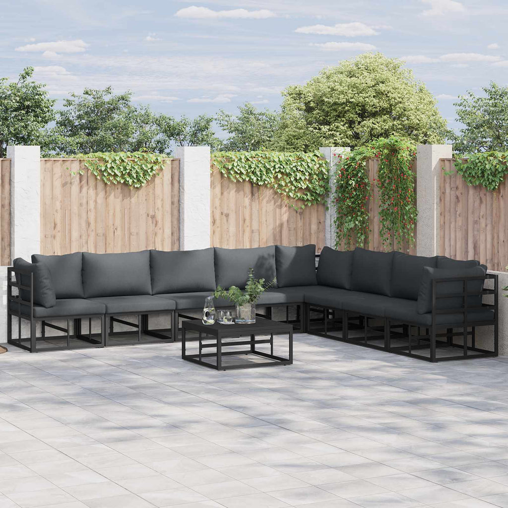 vidaXL Zestaw Sof na Ogród z poduszką 8 pcs Czarny Aluminium