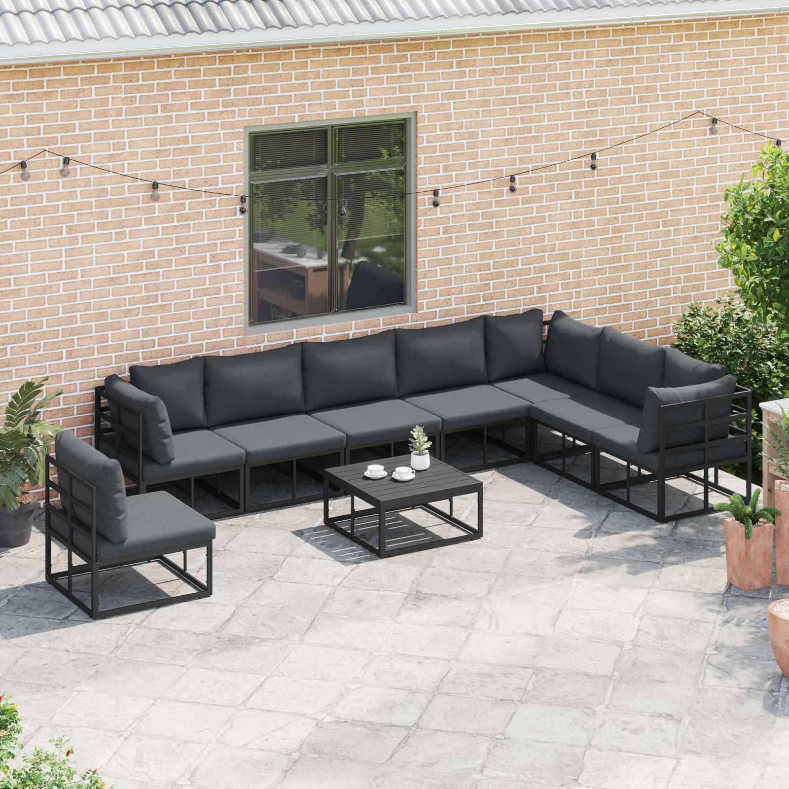 vidaXL Zestaw Sof na Ogród z poduszką 8 pcs Czarny Aluminium