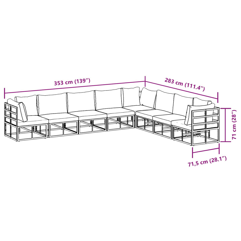 vidaXL Zestaw Sof na Ogród z poduszką 8 pcs Czarny Aluminium