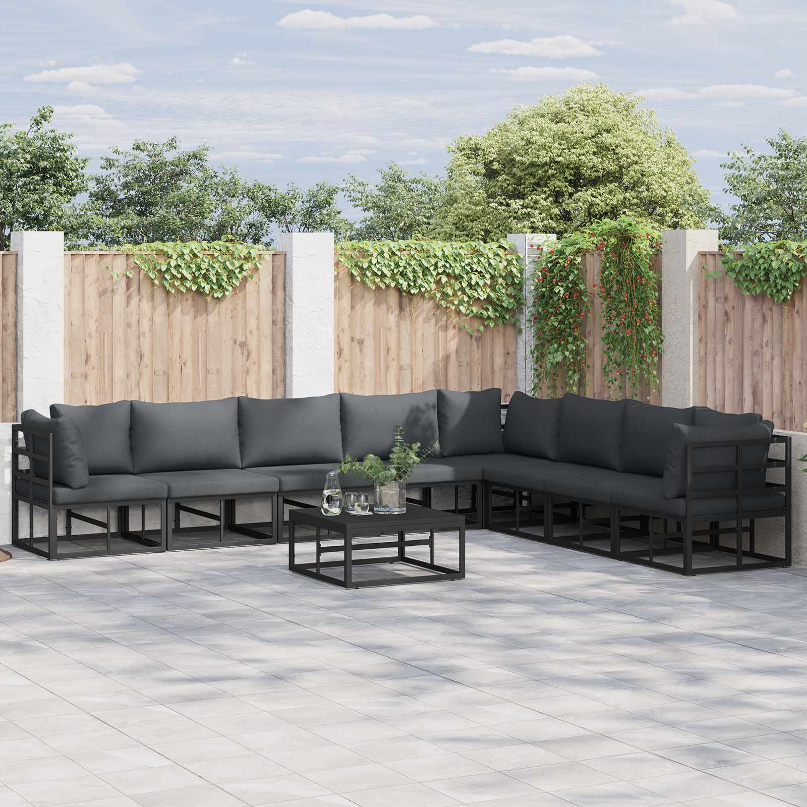 vidaXL Zestaw Sof na Ogród z poduszką 9 pcs Czarny Aluminium