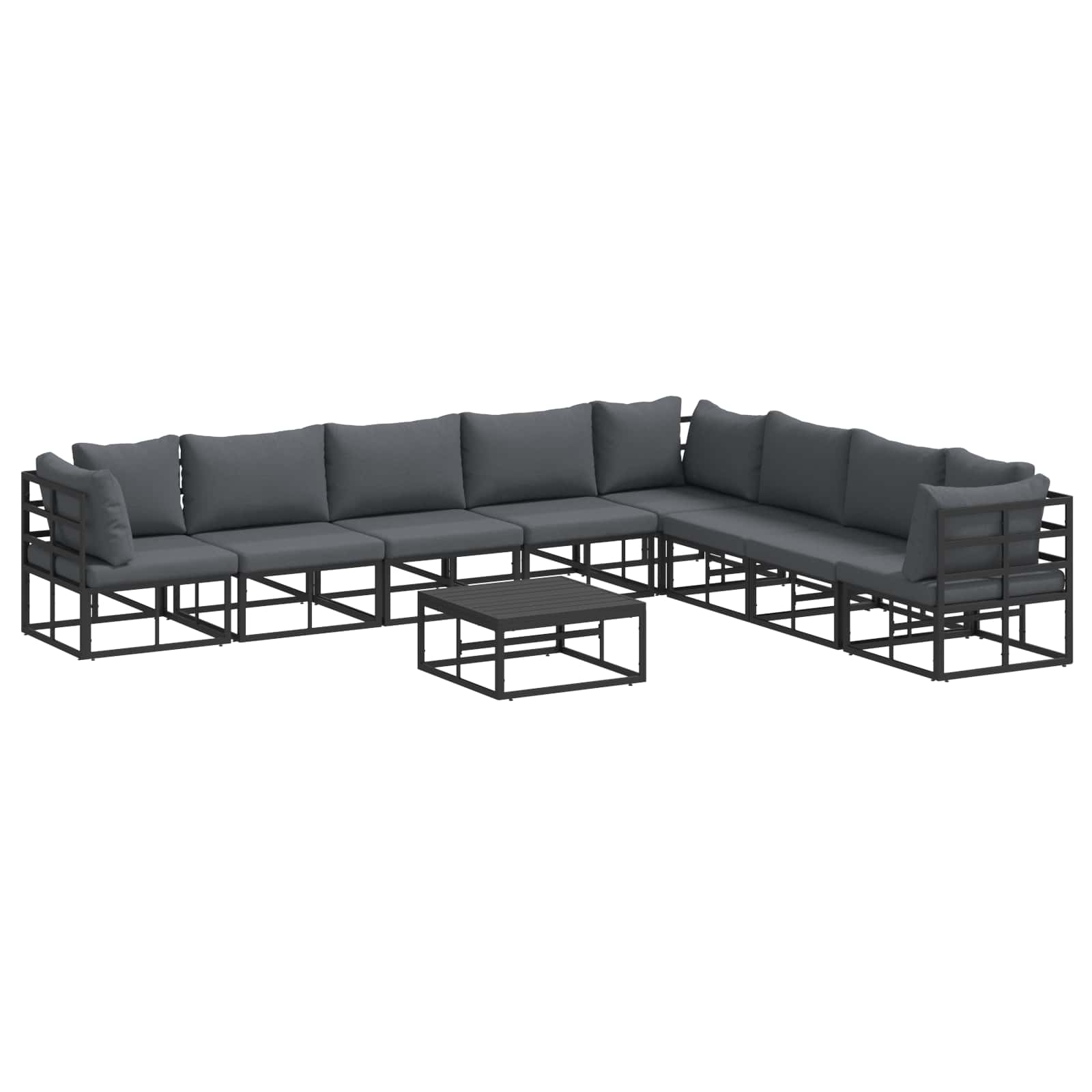 vidaXL Zestaw Sof na Ogród z poduszką 9 pcs Czarny Aluminium
