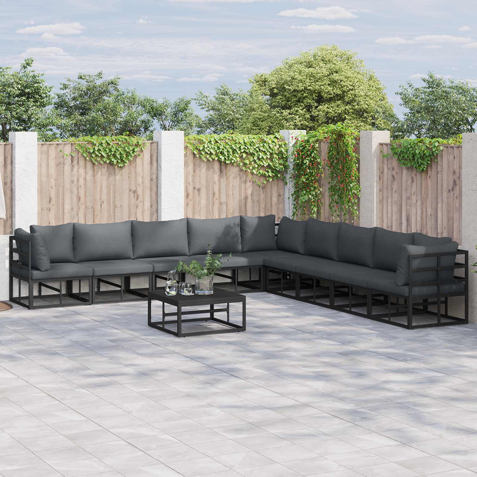 vidaXL Zestaw Sof na Ogród z poduszką 9 pcs Czarny Aluminium