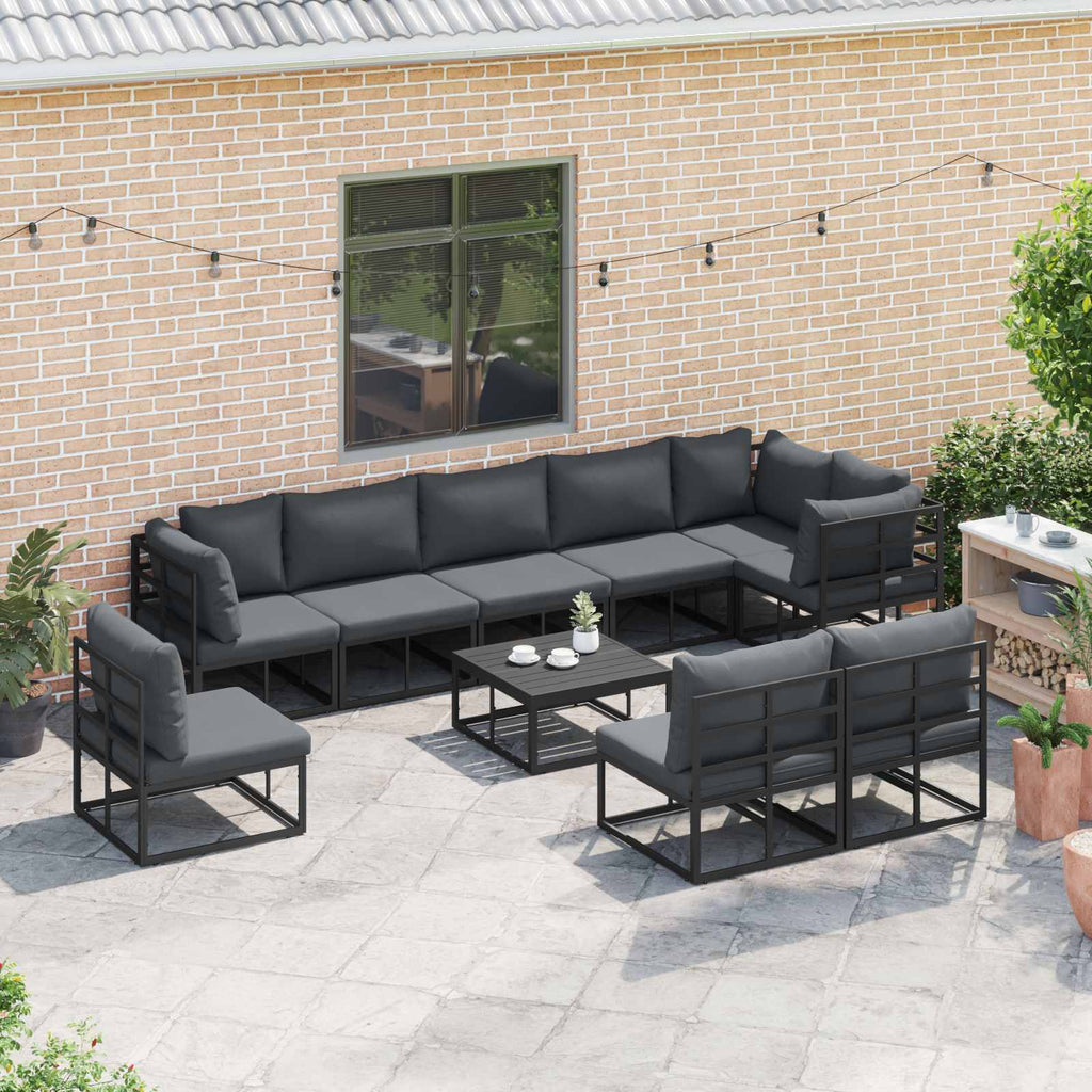 vidaXL Zestaw Sof na Ogród z poduszką 9 pcs Czarny Aluminium