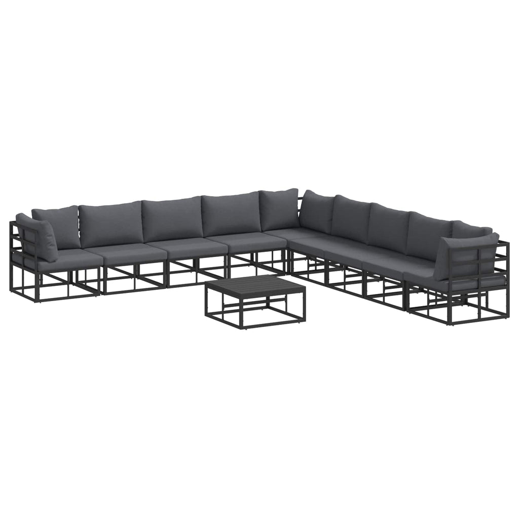 vidaXL Zestaw Sof na Ogród z poduszką 10 pcs Czarny Aluminium
