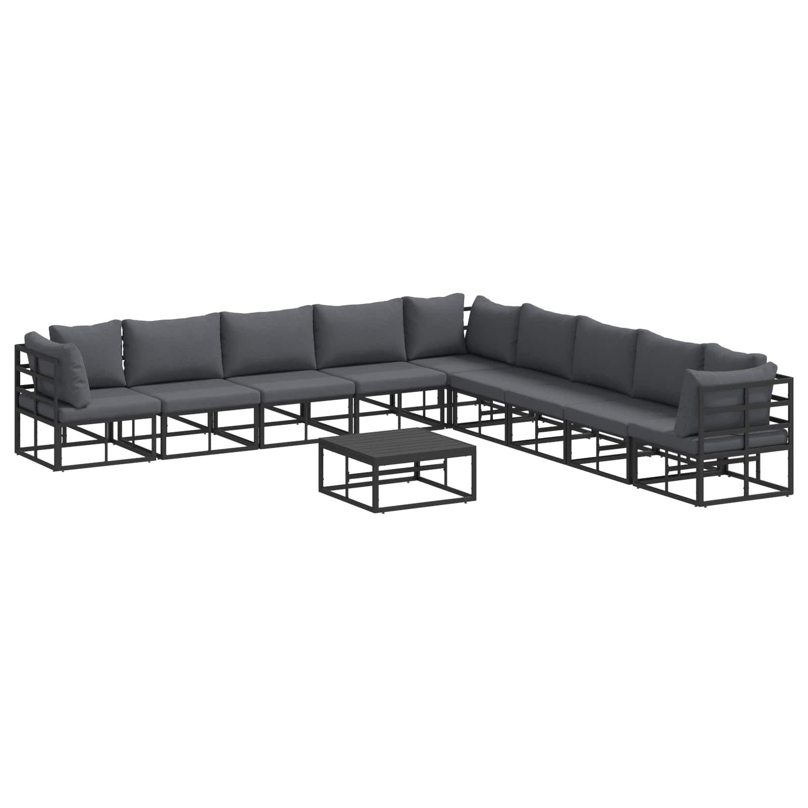 vidaXL Zestaw Sof na Ogród z poduszką 10 pcs Czarny Aluminium