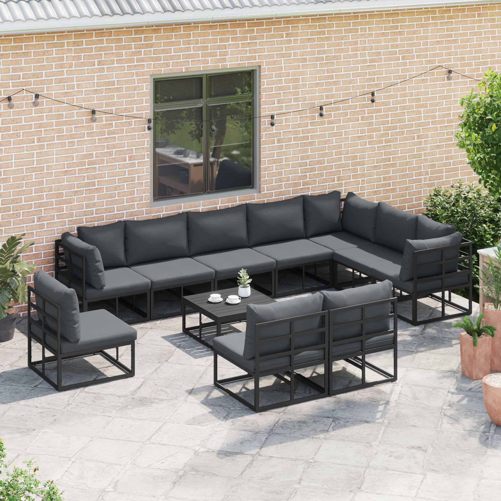 vidaXL Zestaw Sof na Ogród z poduszką 10 pcs Czarny Aluminium