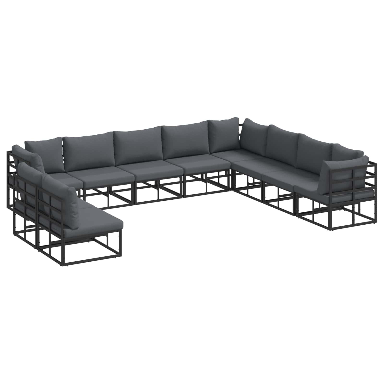 vidaXL Zestaw Sof na Ogród z poduszką 10 pcs Czarny Aluminium