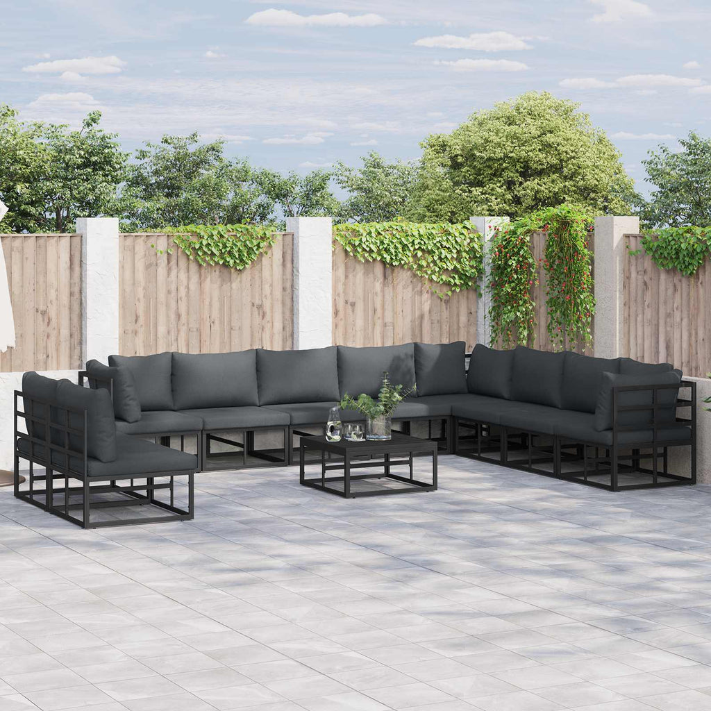vidaXL Zestaw Sof na Ogród z poduszką 11 pcs Czarny Aluminium