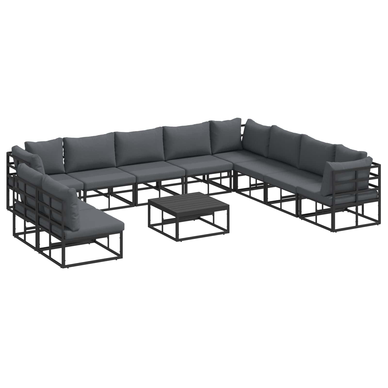 vidaXL Zestaw Sof na Ogród z poduszką 11 pcs Czarny Aluminium