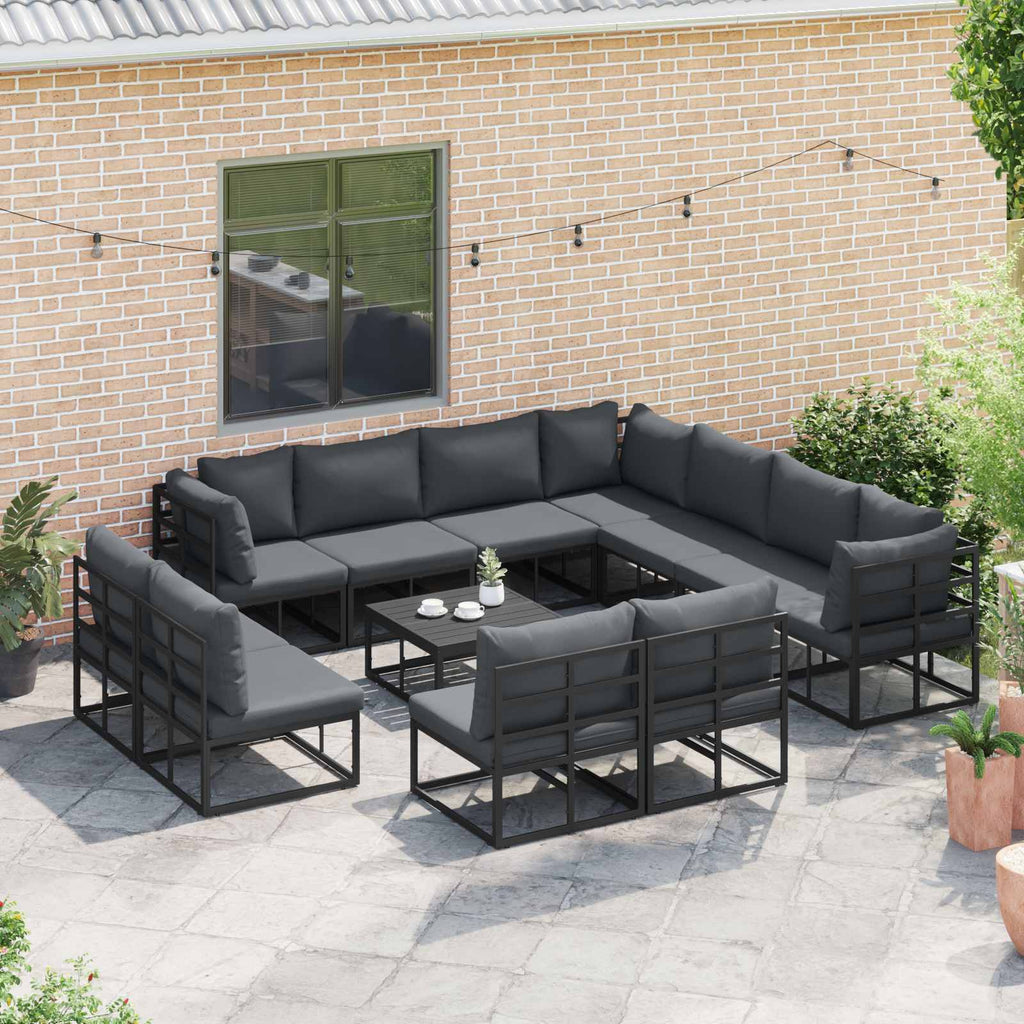 vidaXL Zestaw Sof na Ogród z poduszką 11 pcs Czarny Aluminium