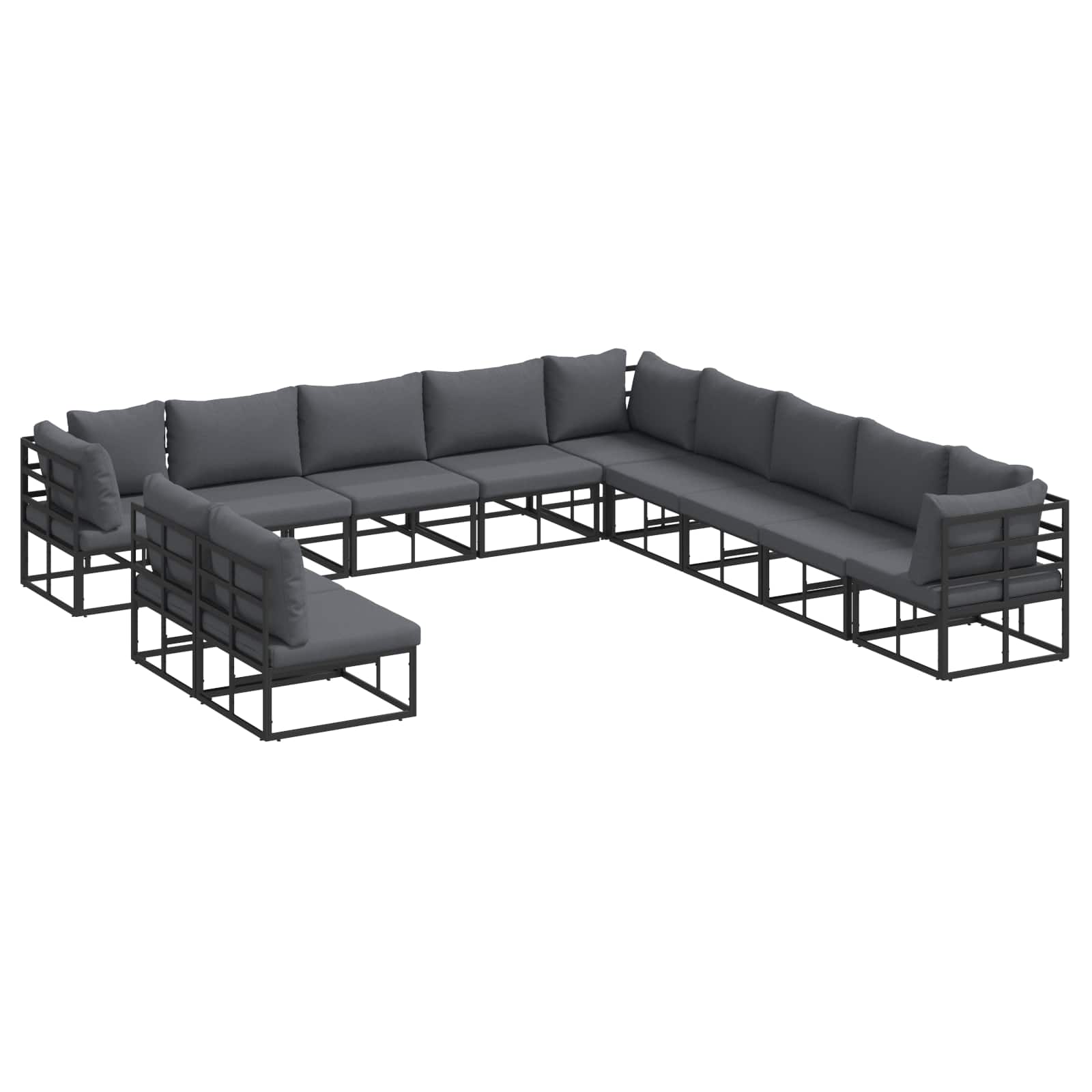 vidaXL Zestaw Sof na Ogród z poduszką 11 pcs Czarny Aluminium