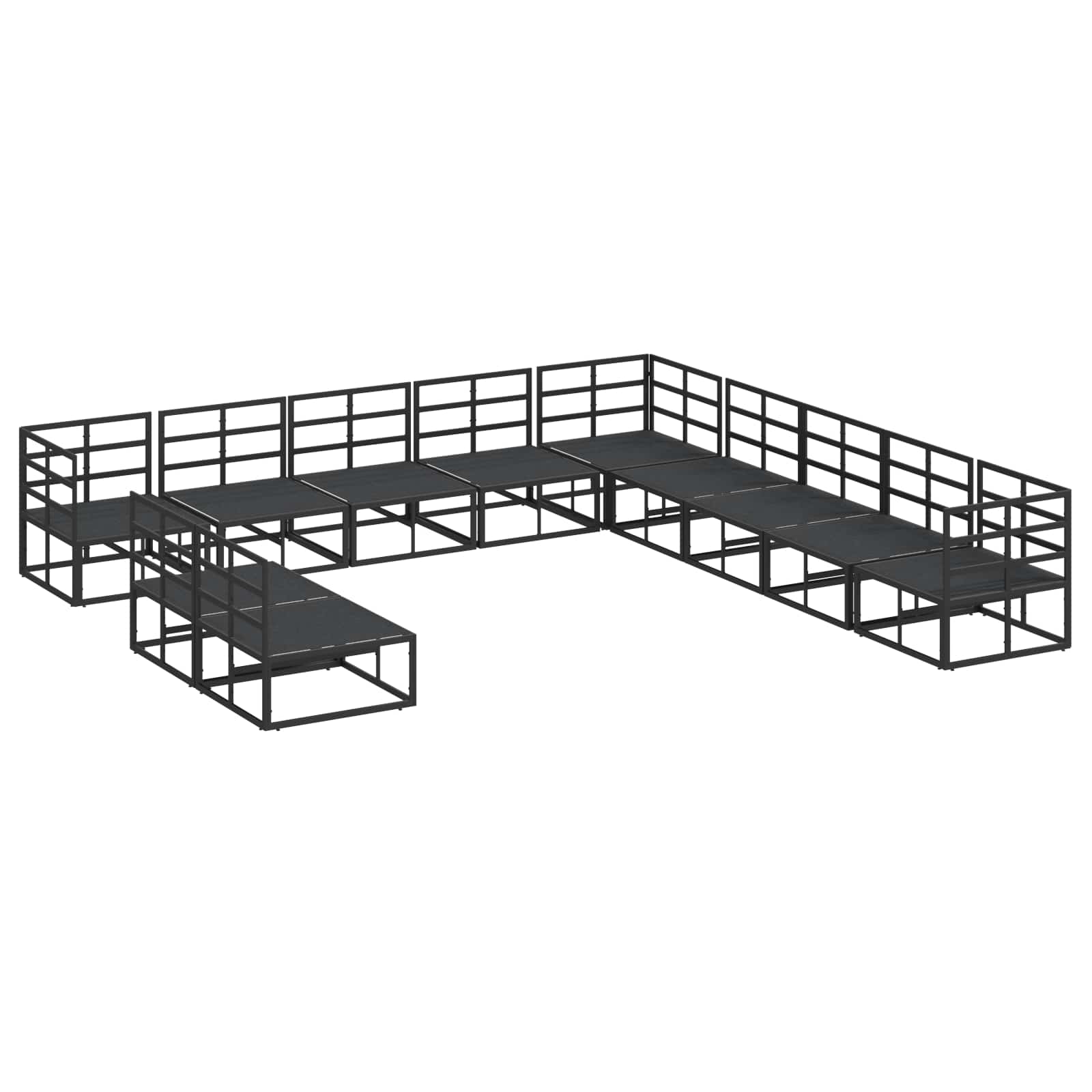 vidaXL Zestaw Sof na Ogród z poduszką 11 pcs Czarny Aluminium