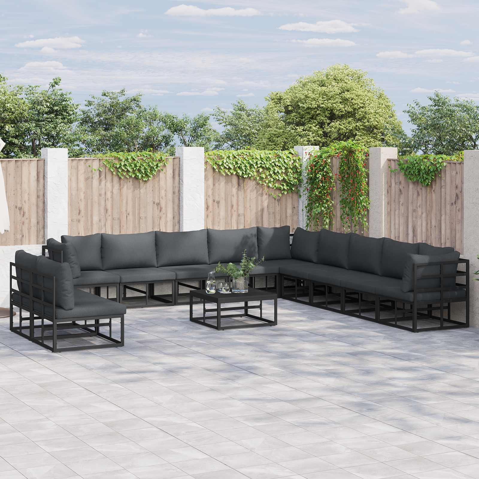 vidaXL Zestaw Sof na Ogród z poduszką 12 pcs Czarny Aluminium