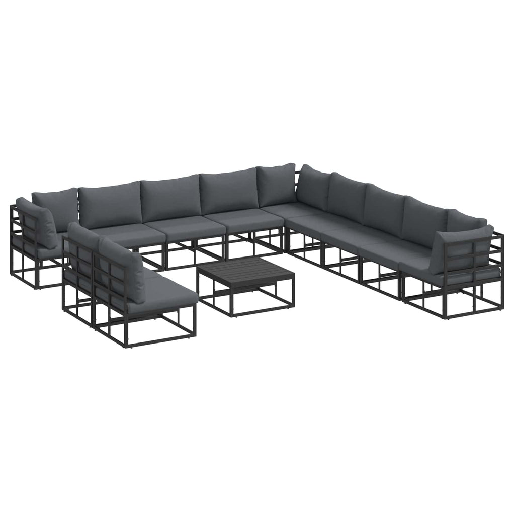 vidaXL Zestaw Sof na Ogród z poduszką 12 pcs Czarny Aluminium