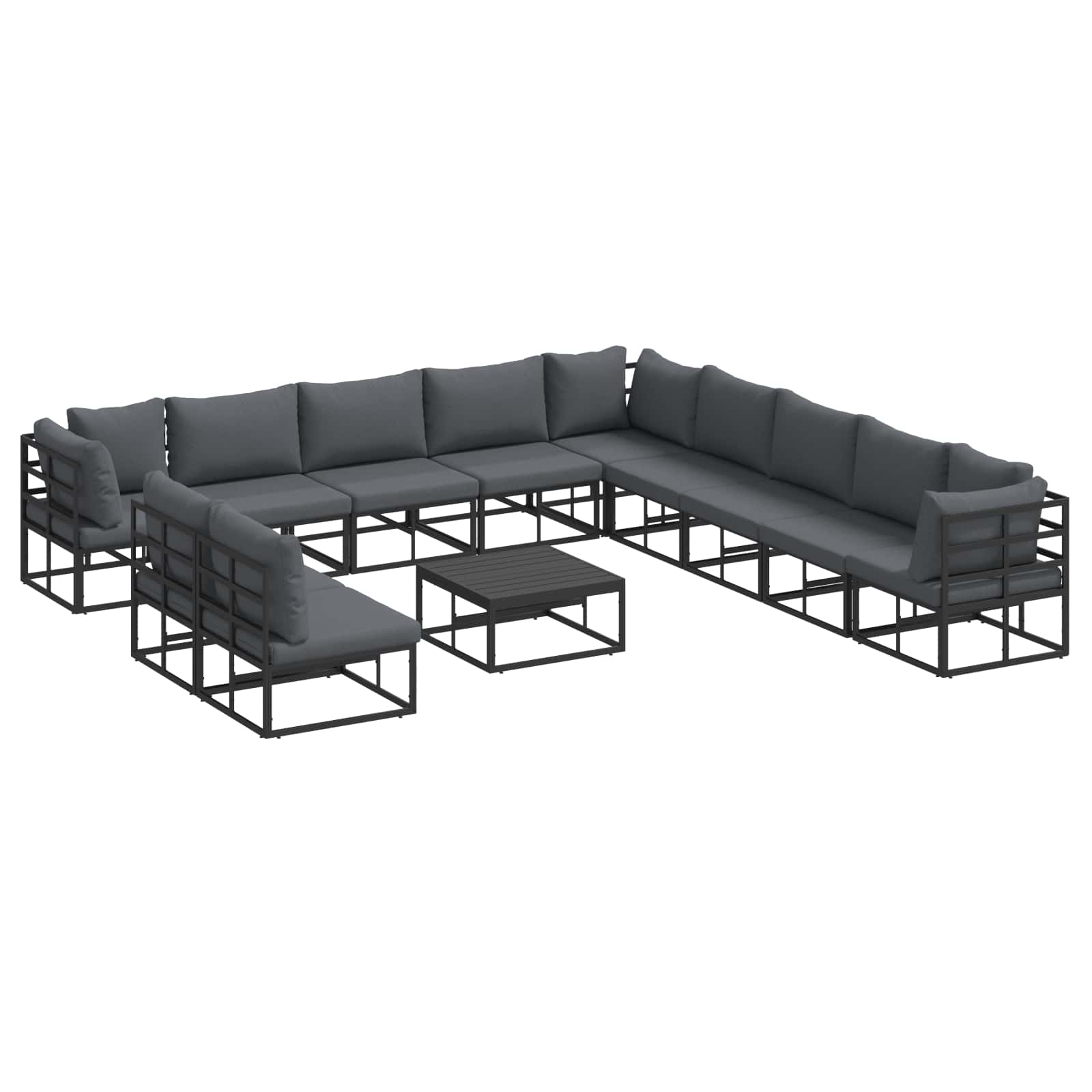 vidaXL Zestaw Sof na Ogród z poduszką 12 pcs Czarny Aluminium