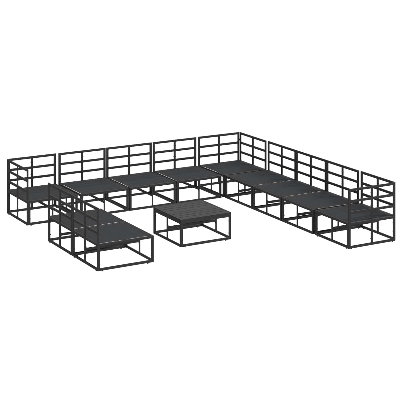 vidaXL Zestaw Sof na Ogród z poduszką 12 pcs Czarny Aluminium
