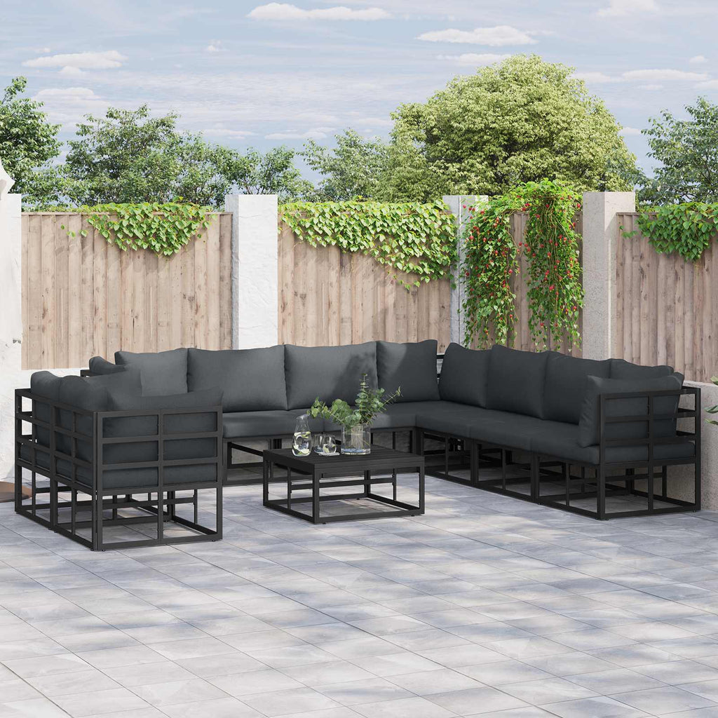 vidaXL Zestaw Sof na Ogród z poduszką 9 pcs Czarny Aluminium