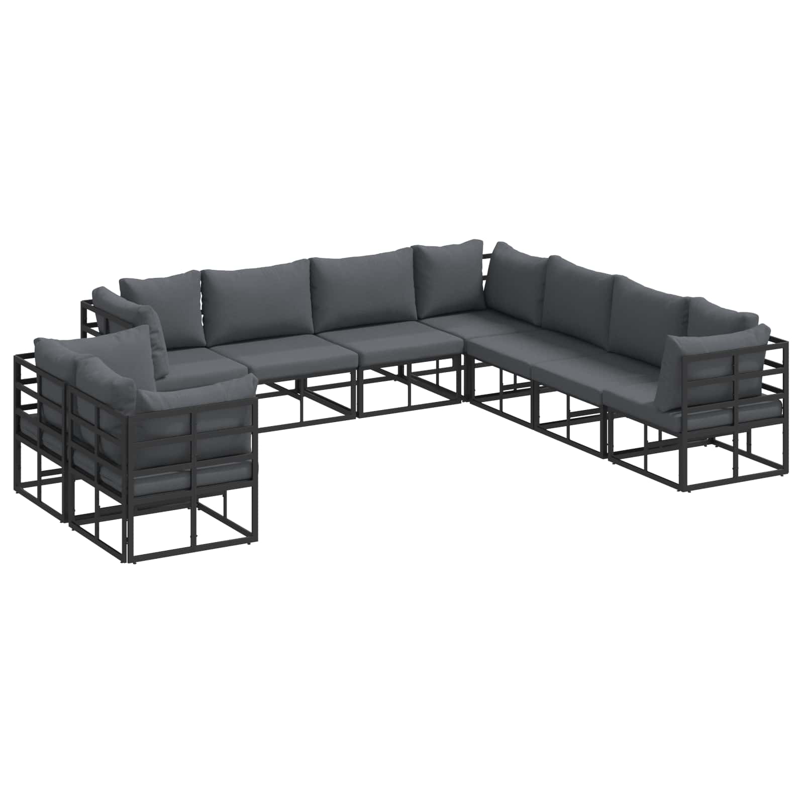 vidaXL Zestaw Sof na Ogród z poduszką 9 pcs Czarny Aluminium
