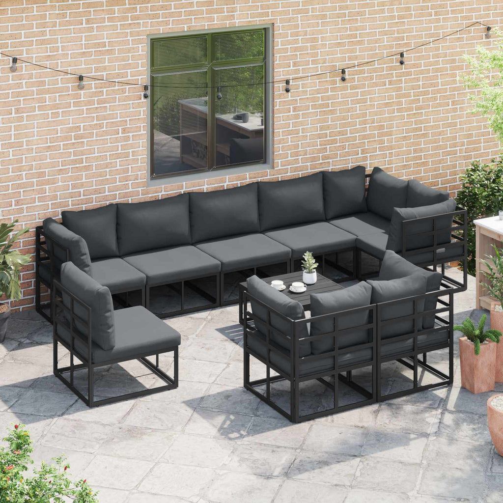vidaXL Zestaw Sof na Ogród z poduszką 10 pcs Czarny Aluminium