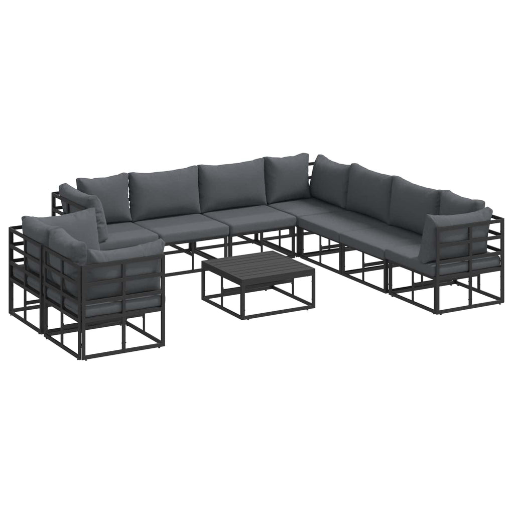 vidaXL Zestaw Sof na Ogród z poduszką 10 pcs Czarny Aluminium