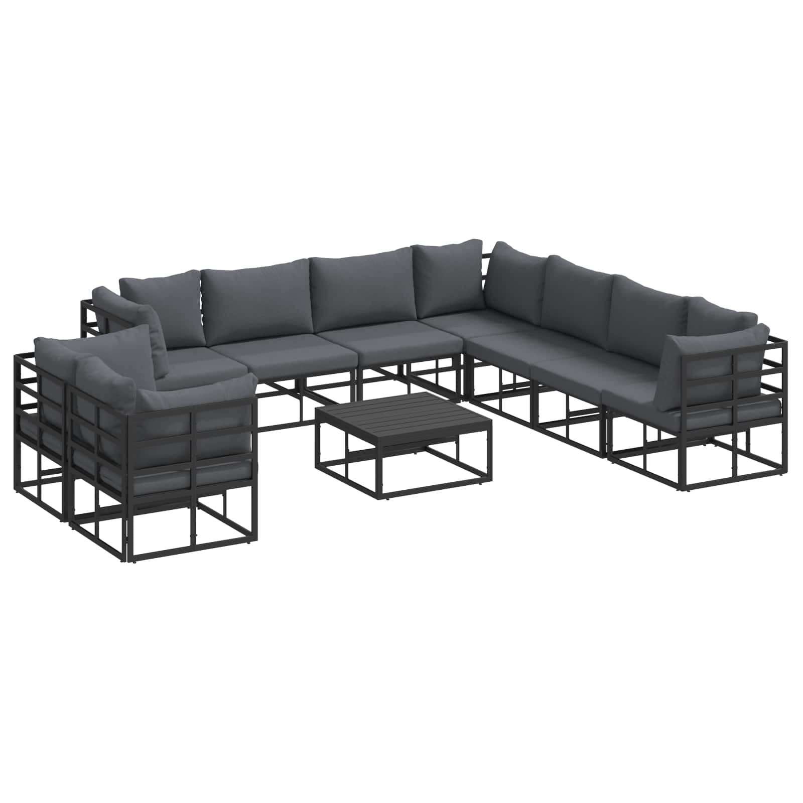 vidaXL Zestaw Sof na Ogród z poduszką 10 pcs Czarny Aluminium