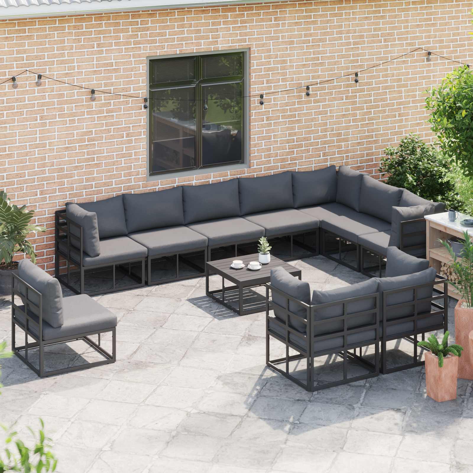 vidaXL Zestaw Sof na Ogród z poduszką 10 pcs Czarny Aluminium
