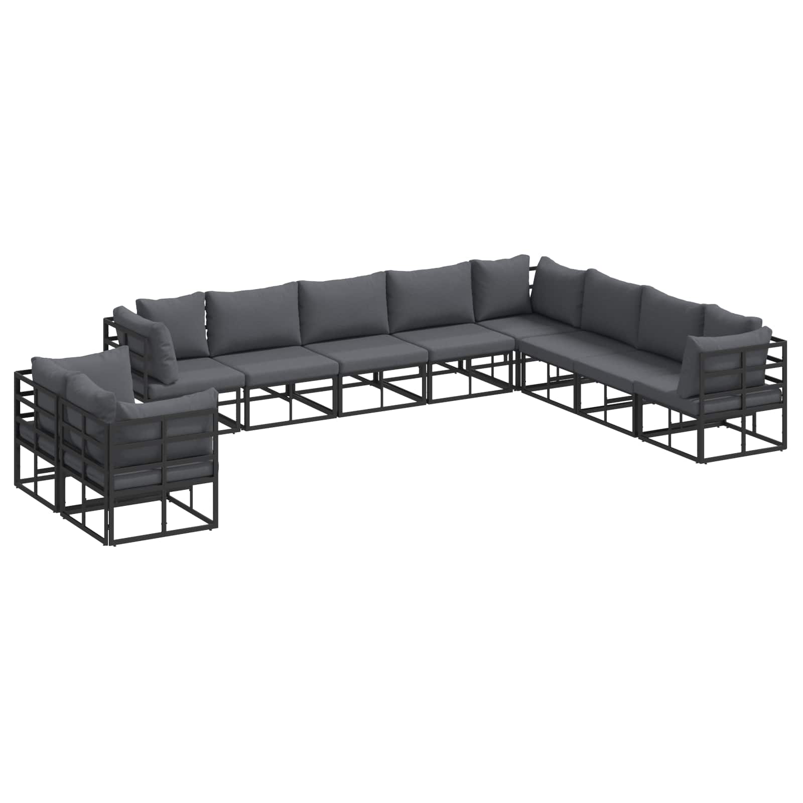 vidaXL Zestaw Sof na Ogród z poduszką 10 pcs Czarny Aluminium