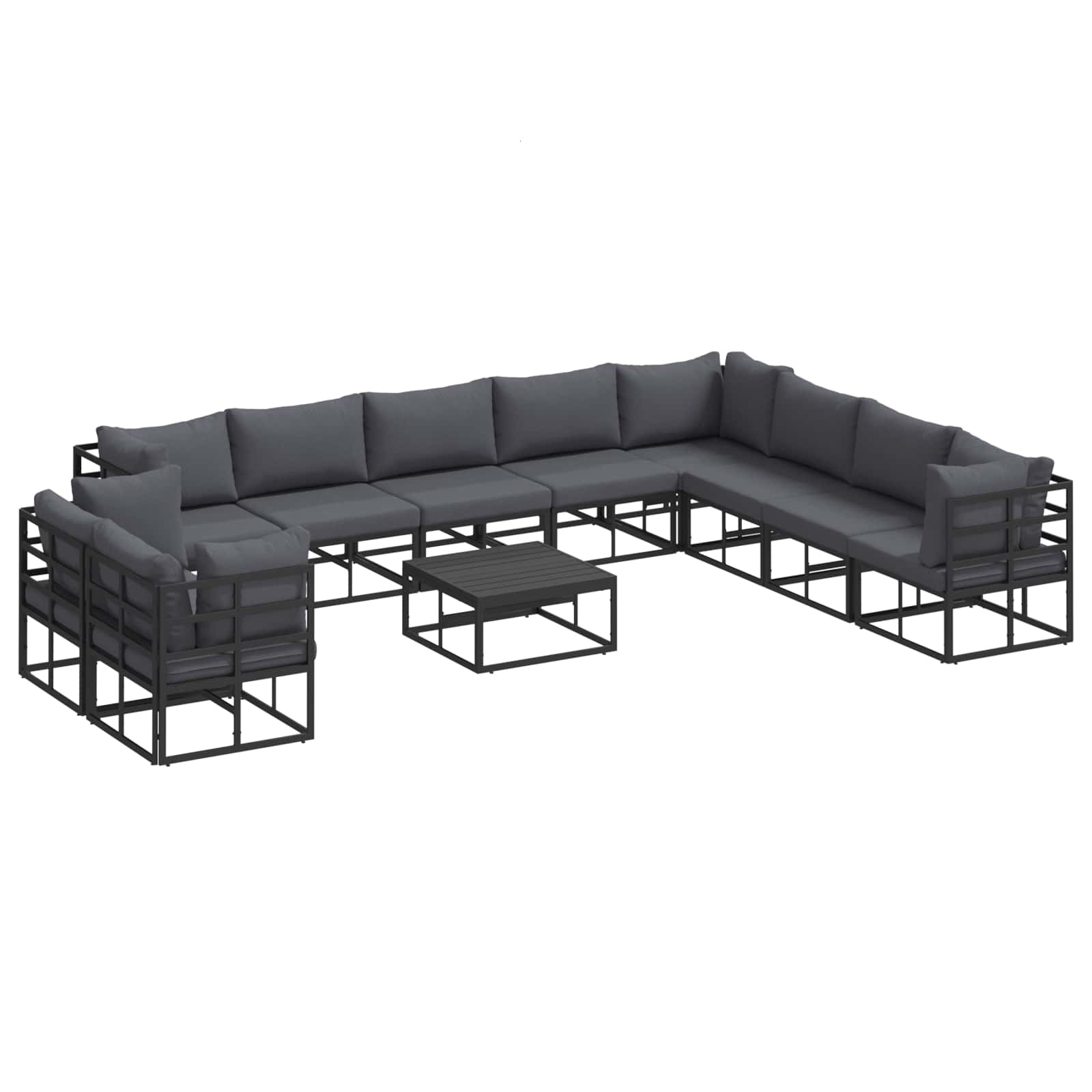 vidaXL Zestaw Sof na Ogród z poduszką 11 pcs Czarny Aluminium