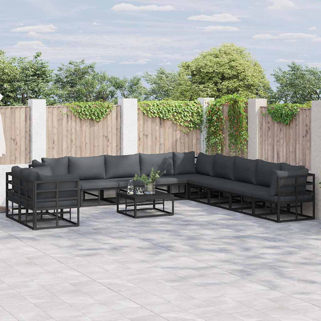 vidaXL Zestaw Sof na Ogród z poduszką 11 pcs Czarny Aluminium