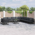 vidaXL Zestaw Sof na Ogród z poduszką 11 pcs Czarny Aluminium