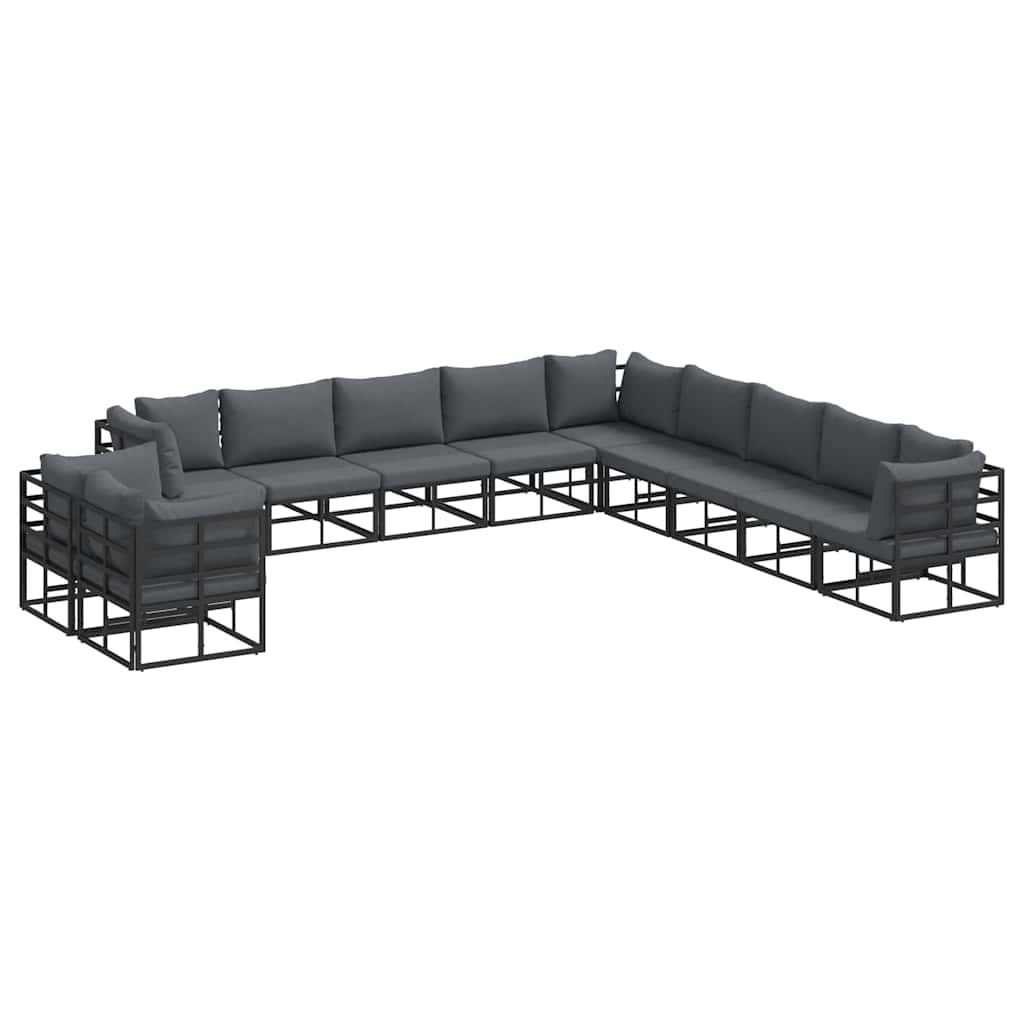 vidaXL Zestaw Sof na Ogród z poduszką 11 pcs Czarny Aluminium