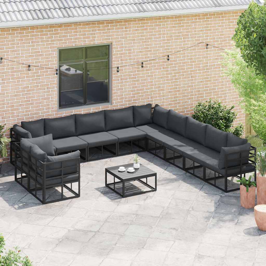 vidaXL Zestaw Sof na Ogród z poduszką 12 pcs Czarny Aluminium