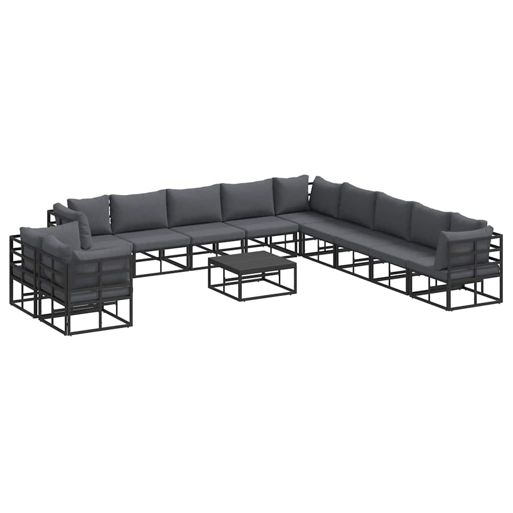 vidaXL Zestaw Sof na Ogród z poduszką 12 pcs Czarny Aluminium
