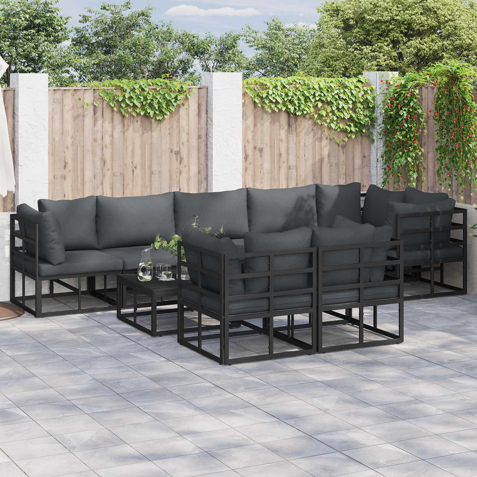 vidaXL Zestaw Sof na Ogród z poduszką 8 pcs Czarny Aluminium