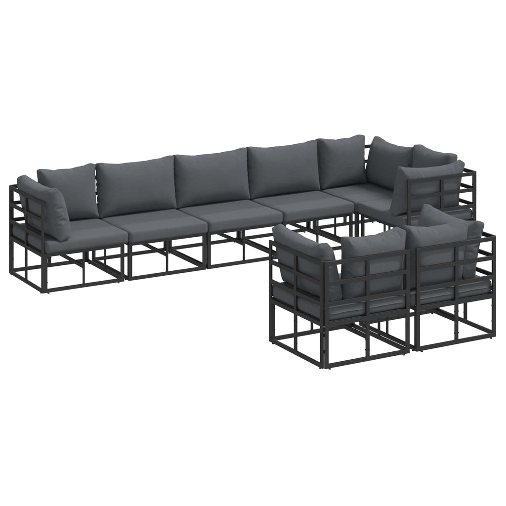 vidaXL Zestaw Sof na Ogród z poduszką 8 pcs Czarny Aluminium