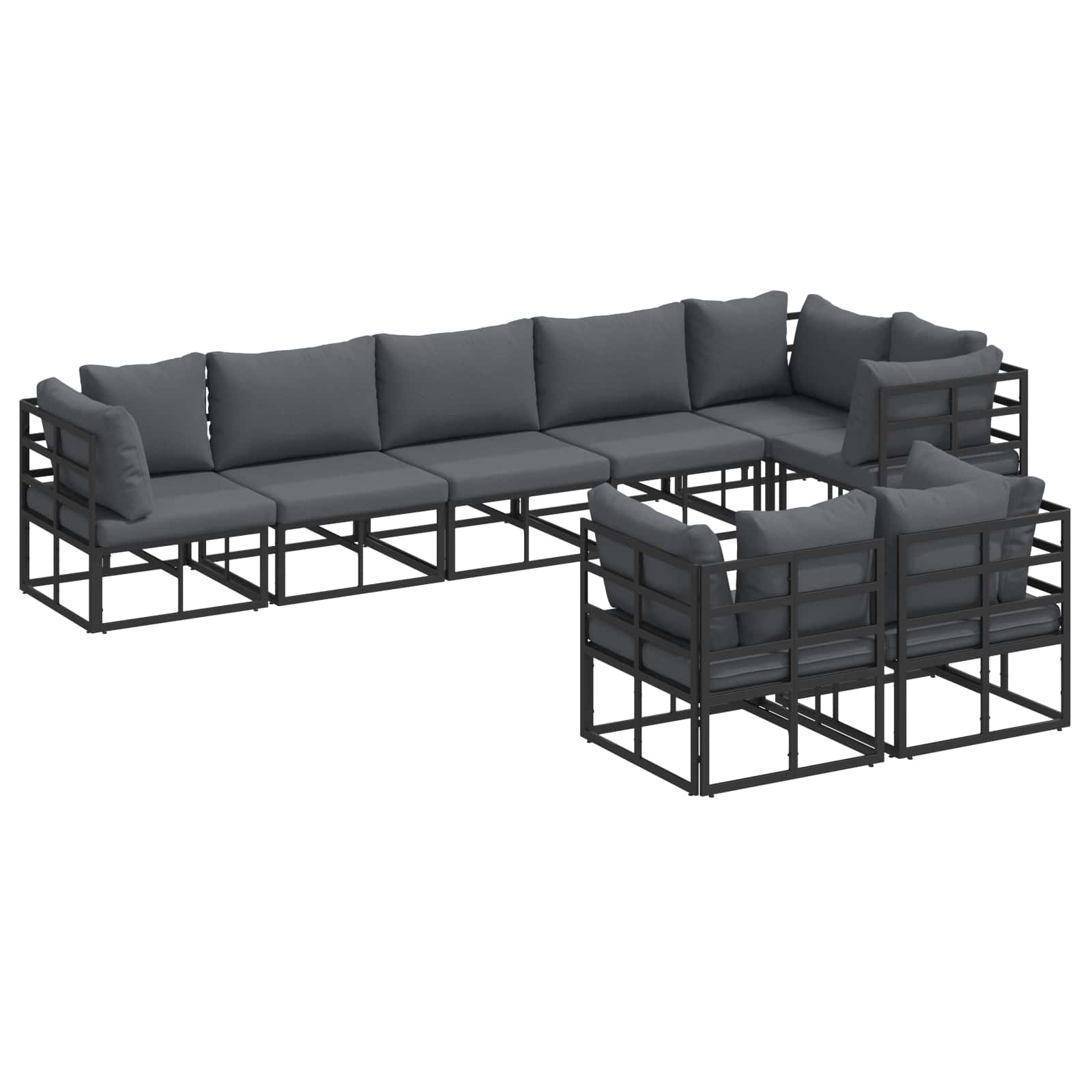 vidaXL Zestaw Sof na Ogród z poduszką 8 pcs Czarny Aluminium