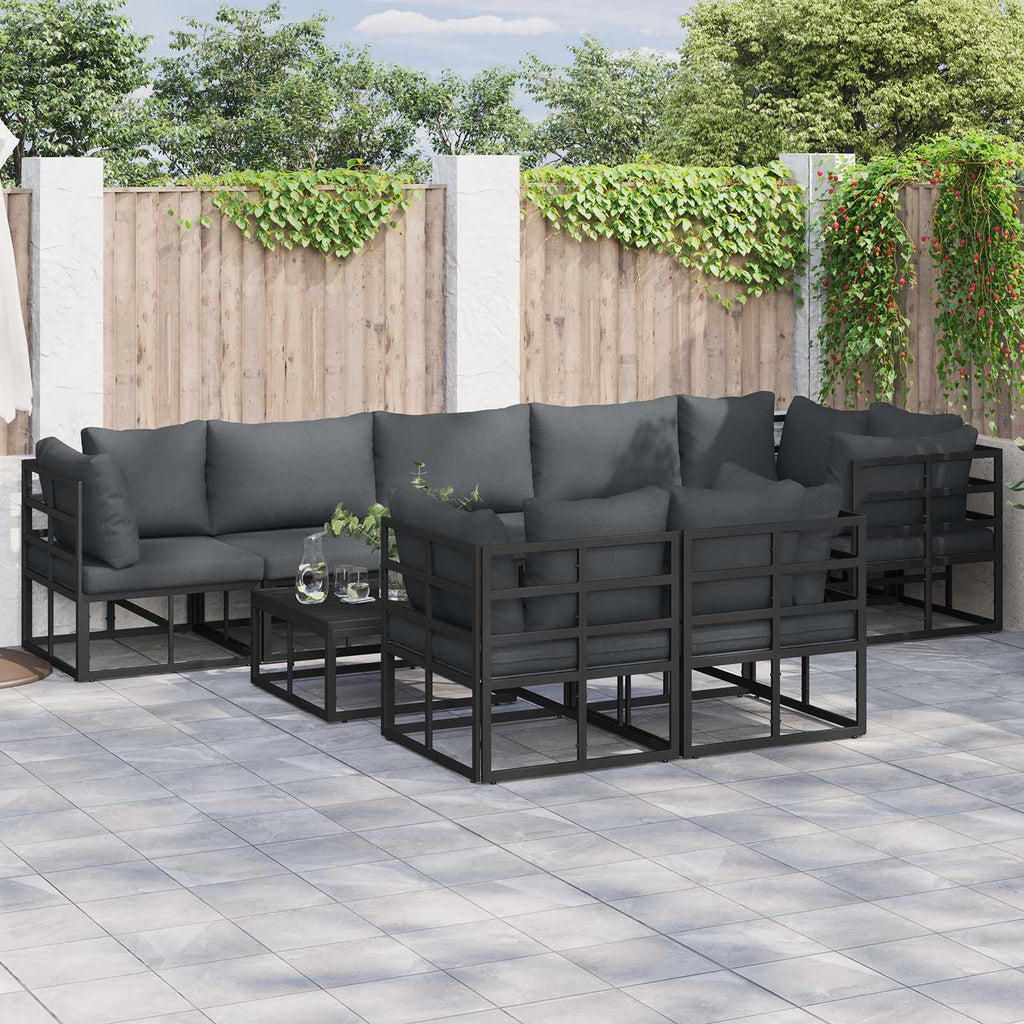 vidaXL Zestaw Sof na Ogród z poduszką 9 pcs Czarny Aluminium