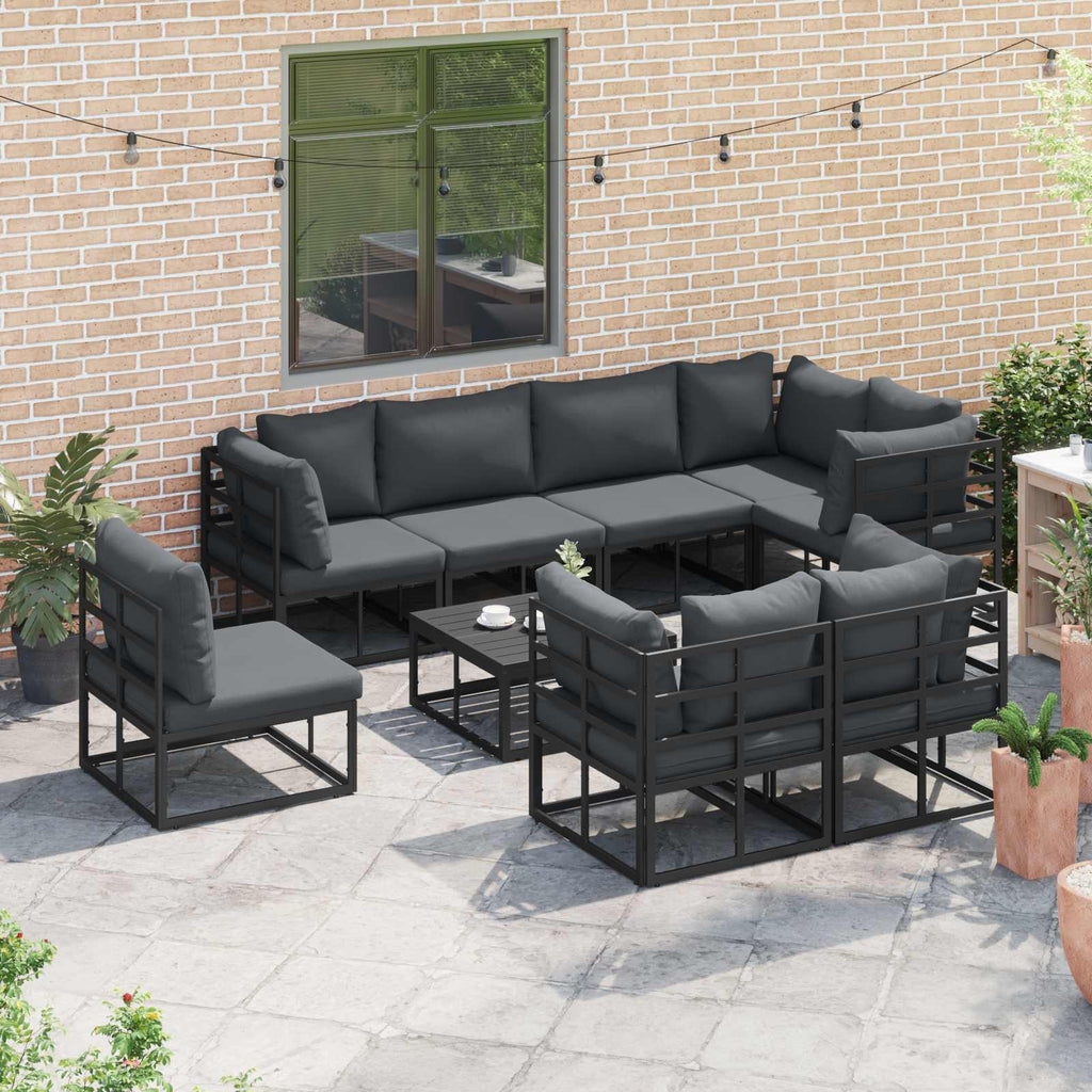 vidaXL Zestaw Sof na Ogród z poduszką 9 pcs Czarny Aluminium