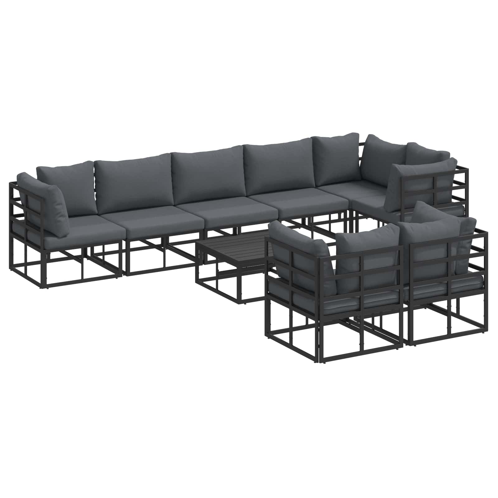vidaXL Zestaw Sof na Ogród z poduszką 9 pcs Czarny Aluminium