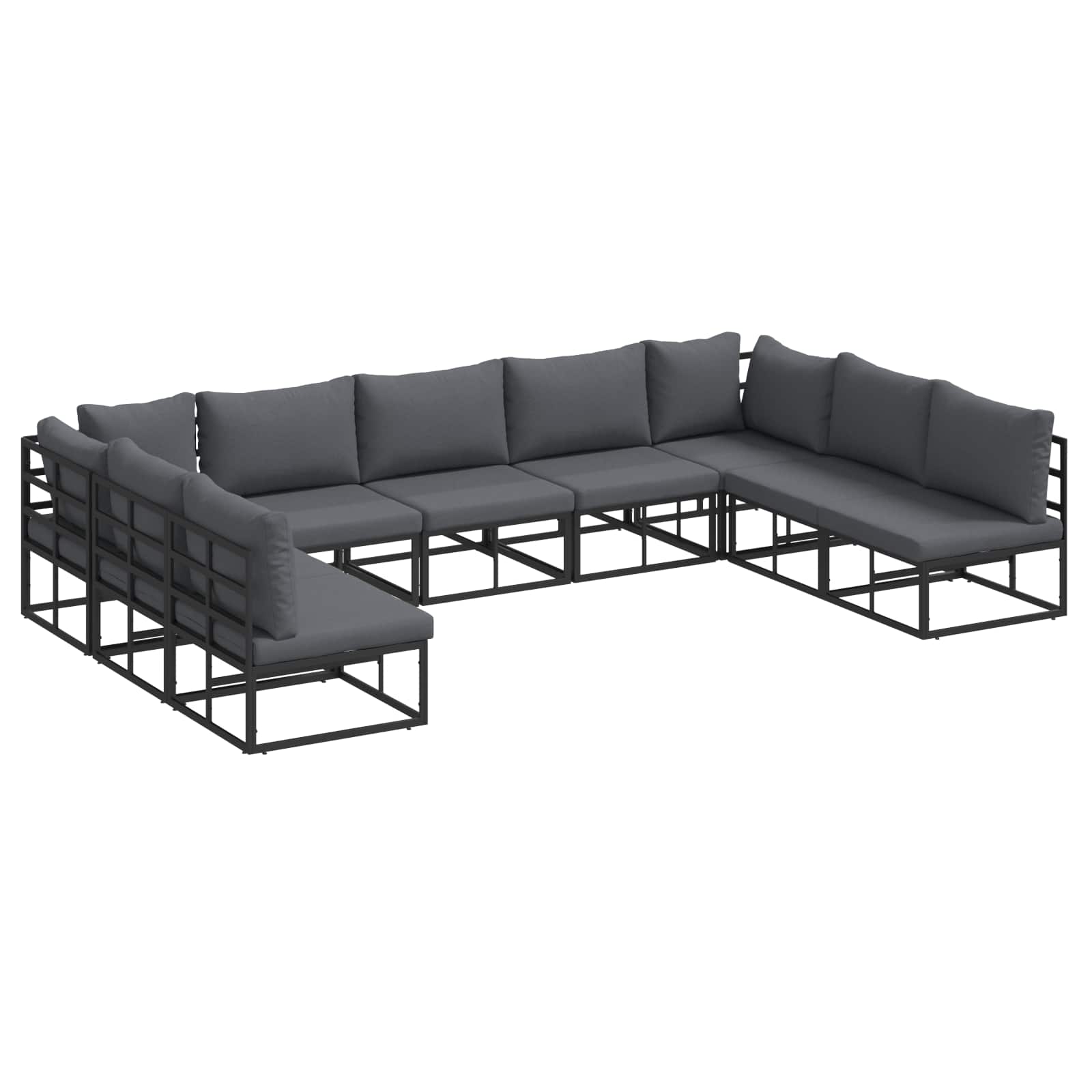 vidaXL Zestaw Sof na Ogród z poduszką 9 pcs Czarny Aluminium