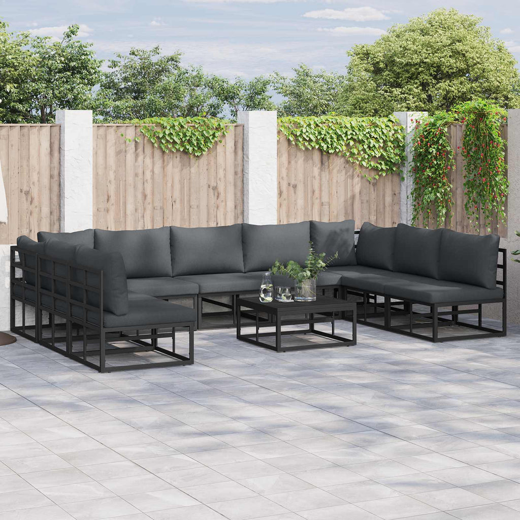 vidaXL Zestaw Sof na Ogród z poduszką 10 pcs Czarny Aluminium