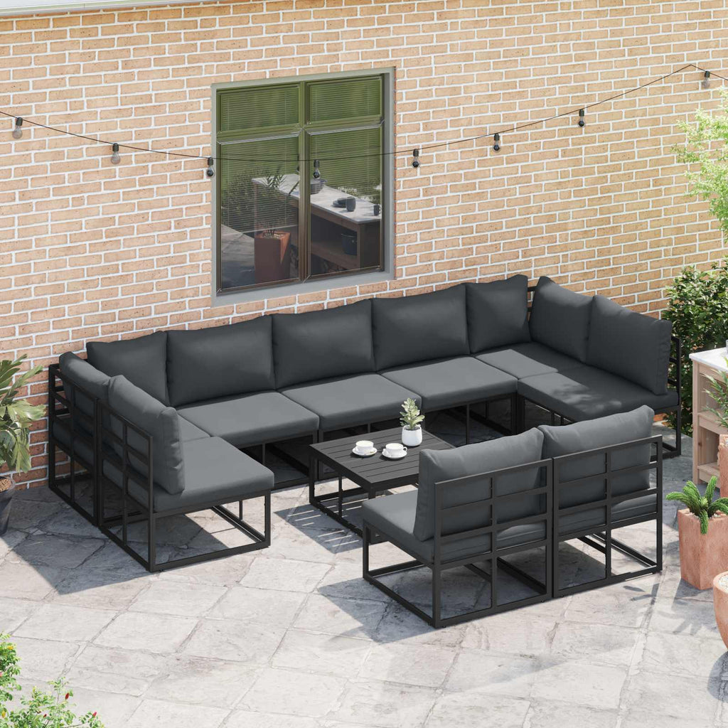 vidaXL Zestaw Sof na Ogród z poduszką 10 pcs Czarny Aluminium