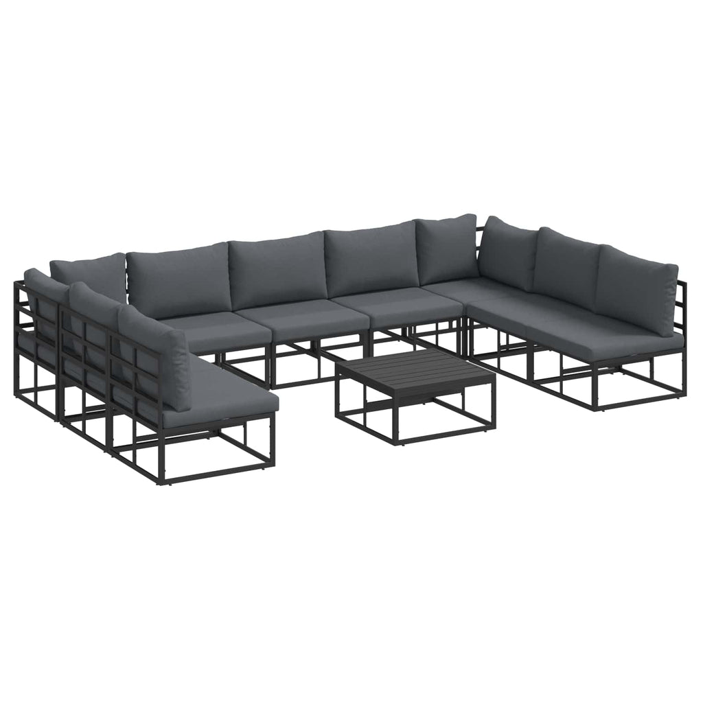 vidaXL Zestaw Sof na Ogród z poduszką 10 pcs Czarny Aluminium