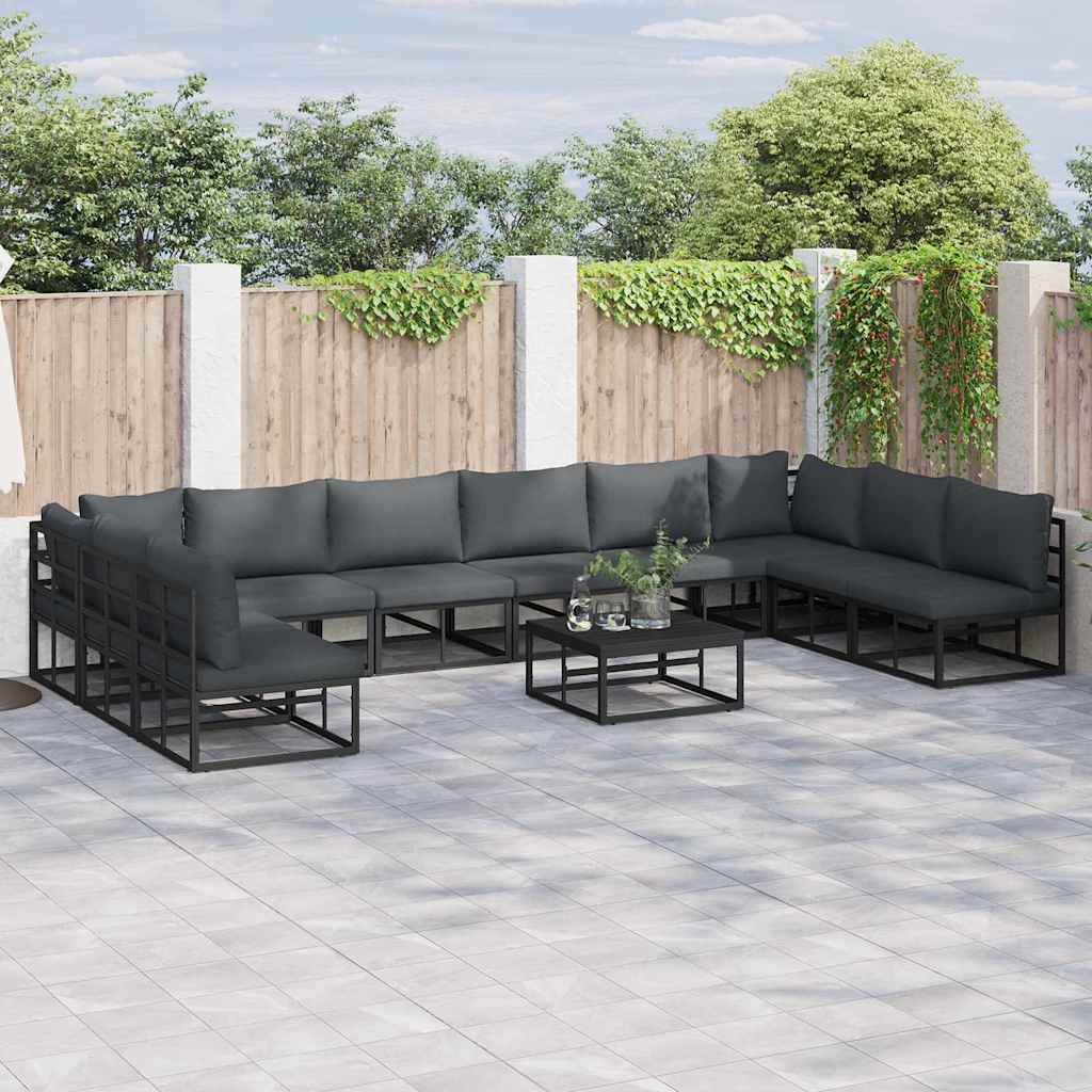 vidaXL Zestaw Sof na Ogród z poduszką 10 pcs Czarny Aluminium