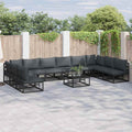 vidaXL Zestaw Sof na Ogród z poduszką 10 pcs Czarny Aluminium