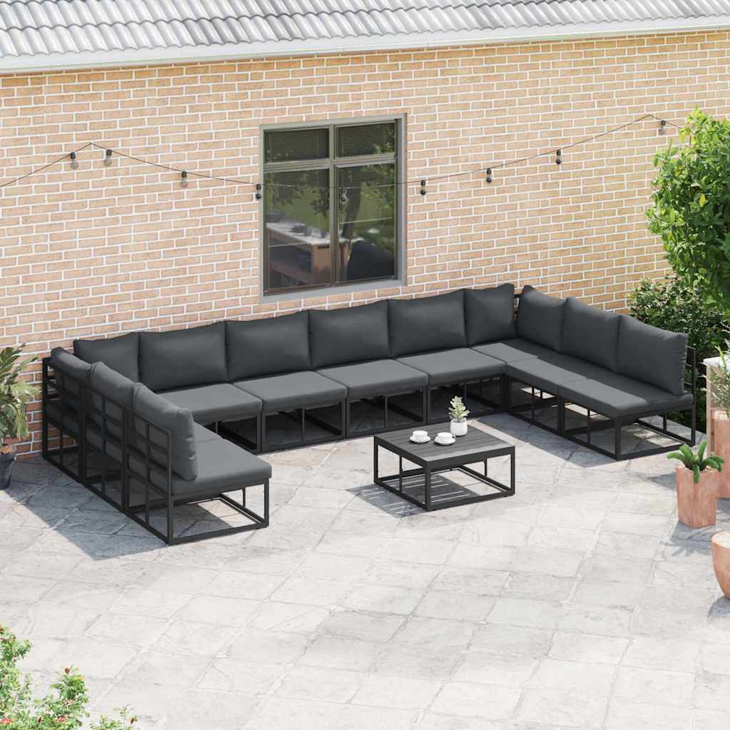 vidaXL Zestaw Sof na Ogród z poduszką 10 pcs Czarny Aluminium