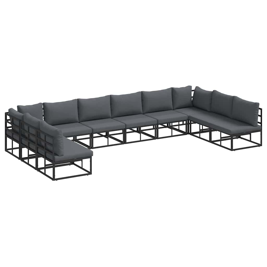 vidaXL Zestaw Sof na Ogród z poduszką 10 pcs Czarny Aluminium