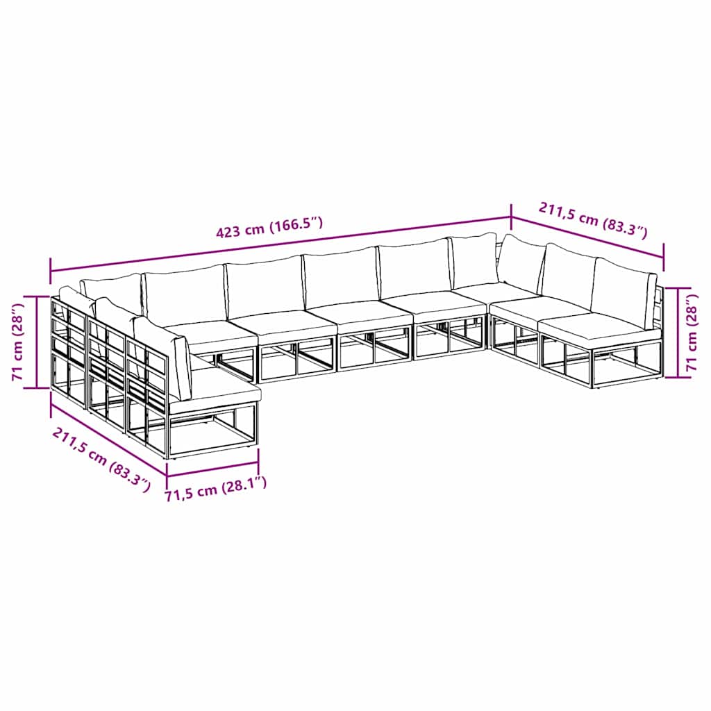 vidaXL Zestaw Sof na Ogród z poduszką 10 pcs Czarny Aluminium