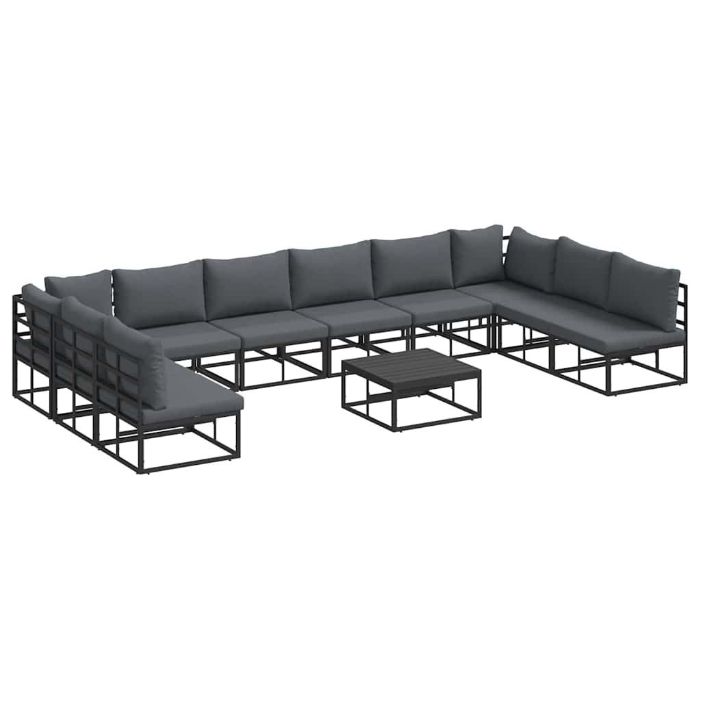vidaXL Zestaw Sof na Ogród z poduszką 11 pcs Czarny Aluminium