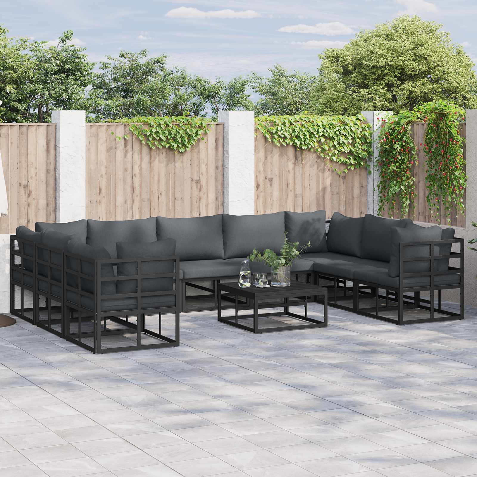 vidaXL Zestaw Sof na Ogród z poduszką 9 pcs Czarny Aluminium